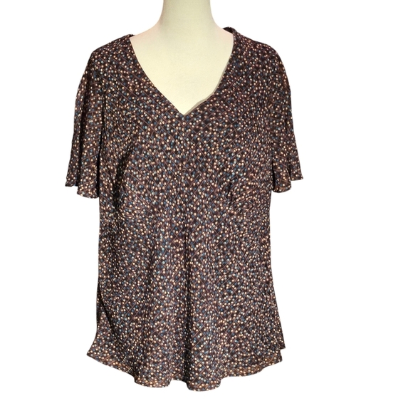 Covington Brown w/ Polka Dots Blouse Sheer Flutter Sleeves Women size 20W - Picture 1 of 11